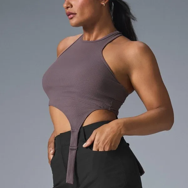 Alo Yoga Alosoft Revelation Ribbed Tank Top Size Small Brown Elevated Minimalist - Image 9