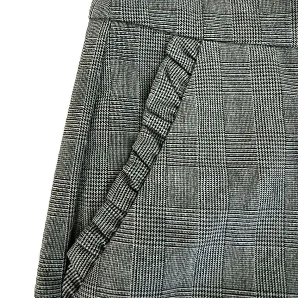 Zara Basic Gray Plaid Ruffle Pockets High Waist Straight Leg Pants SZ S #2010 - Image 6
