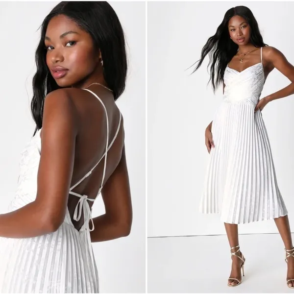 LULU's Bridal Shower Reception Elopement White Flowy Wedding Midi Dress NWOT - Image 5