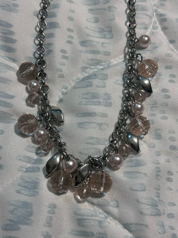 Pink Crystal Silver Tome Statement Necklace - Image 3