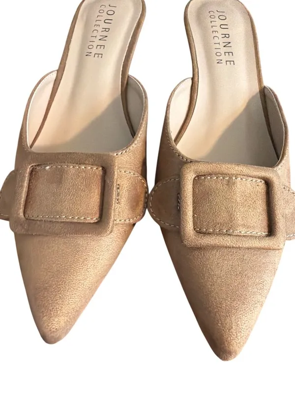 Journee Collection Vianna Slip On Mules Tan Pointed Toe Shoes Buckle Sz 7.5 - Image 2