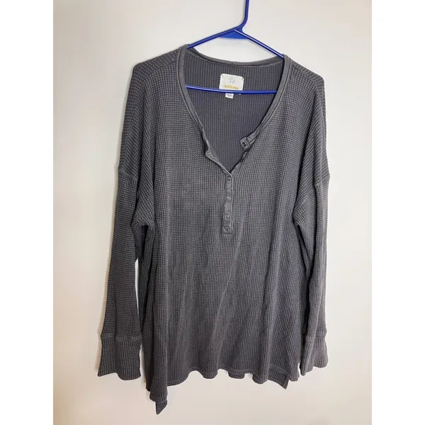 OFFLINE by Aerie Waffle Henley Women XL Gray Excellent Thumbhole 2162-1396 - Image 4