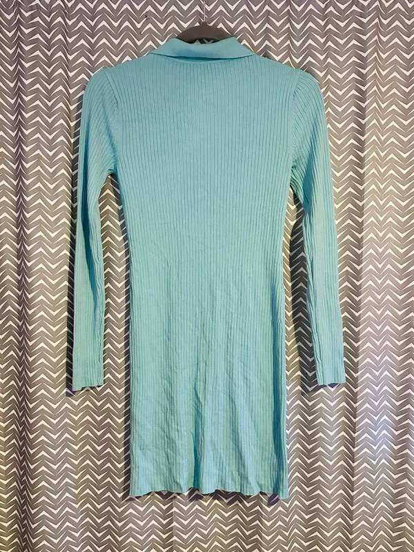 NWT Zara | Light Blue Ribbed Knit Polo Dress, Medium - Image 5