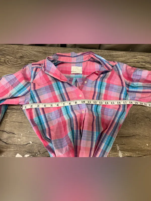 J.Crew Classic fit‎ Cotton Poplin Plaid Shirtdress Preppy Pink AW560 Size 2 - Image 5