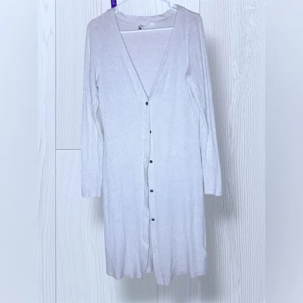 ROXY City at Night Coastal Grey Ribbed Longline Cardigan Button Front Layer - Image 4