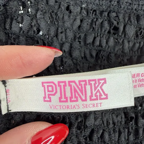 Victoria's Secret PINK L Large‎ Lace Bralette Bra Black Lace Strappy Smocked - Image 9