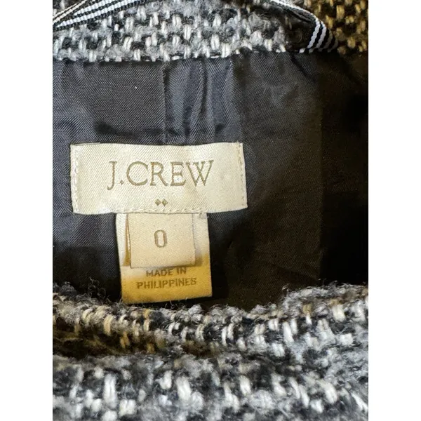 J Crew Tweed‎ Coat Women Size 0 Black White Long Wool Blend Walker Pea - Image 5