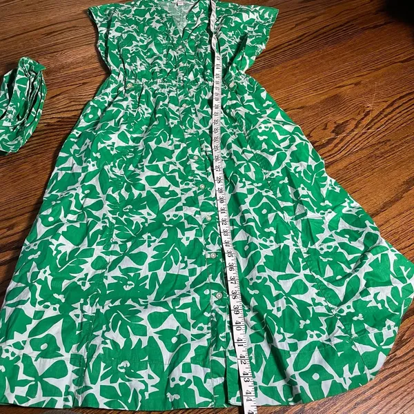 Free Assembly Belted Utility Dress Size M Green White Floral Print Midi - Image 3