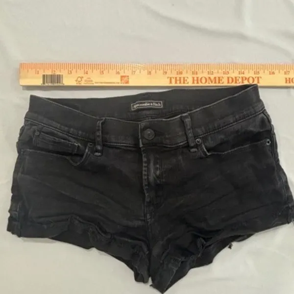 Abercrombie & Fitch Womens Black Denim Shorts Raw Hem Cut Off Size 26 2 Low Rise - Image 6