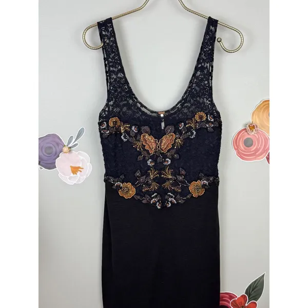 Free People Black Beaded Sleeveless Secrets of Eden Mini Dress - Size - Small - Image 2