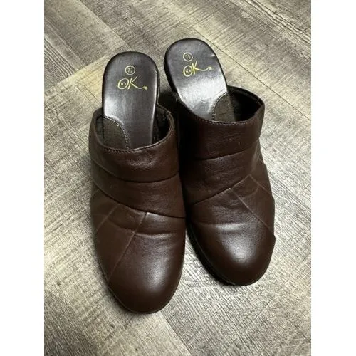 Y2K 90S‎ Heel Mule Clogs Brown Slip On Shoe Size 7.5 - Image 3