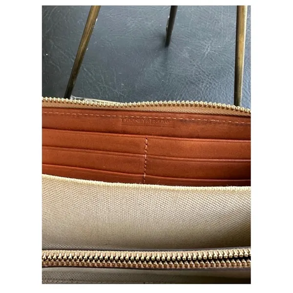 Dooney & Bourke Monogram Coated Canvas Zip Around Wallet Cream Cognac Organizer - Image 4