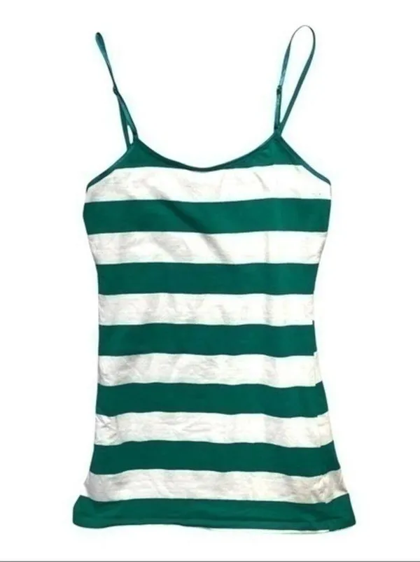 Striped Tank Top Spaghetti Straps Stripes Green White Size Medium Maternity - Image 6