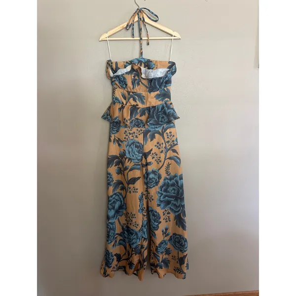 ESPECIA Anthropologie Halter Floral Peplum Jumpsuit Size Small - Image 5