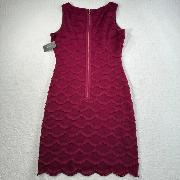GUESS Fringe Sheath Dress Wine Scalloped Womens Size 4 Sleeveless Short New - Image 11