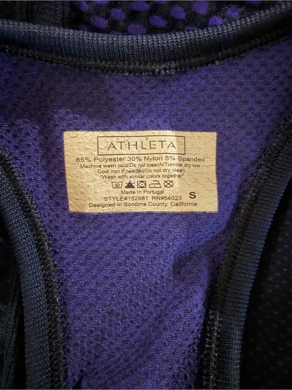 Athleta Fastest Track Seamless Ruched Tank Top Purple Blue Polka Dot Size Small - Image 3