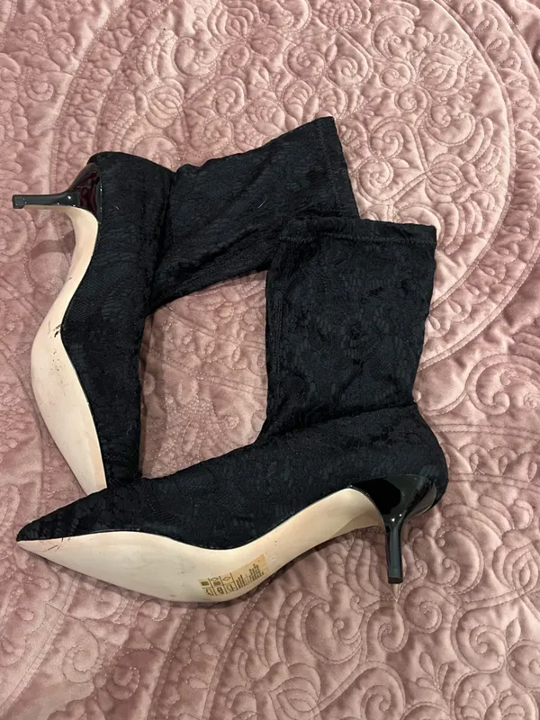 H&M Black Lace Pointed Toe Stiletto Ankle Boots - Image 2