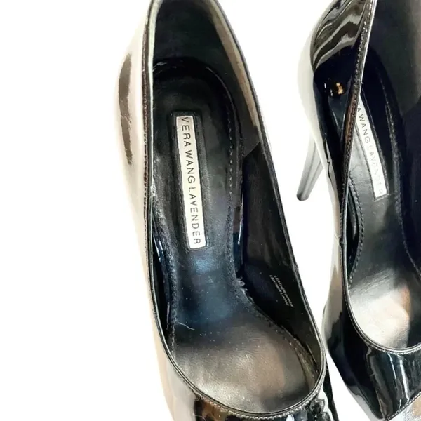 Vera Wang Lavender Nadia Black Open Toe Leather Heel Pumps Size 6 - Image 5