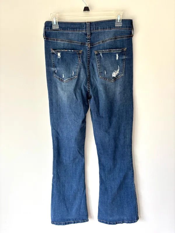 Altar’d State High Waist Bootcut Wide Leg Distressed Dark Wash Denim Jeans - Image 6