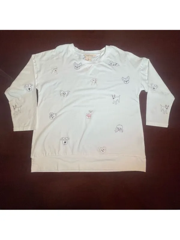 Mesh+Love White Dog Pups Graphic Embroidery tshirt Kitsch '90s Animal Core Sz L - Image 3