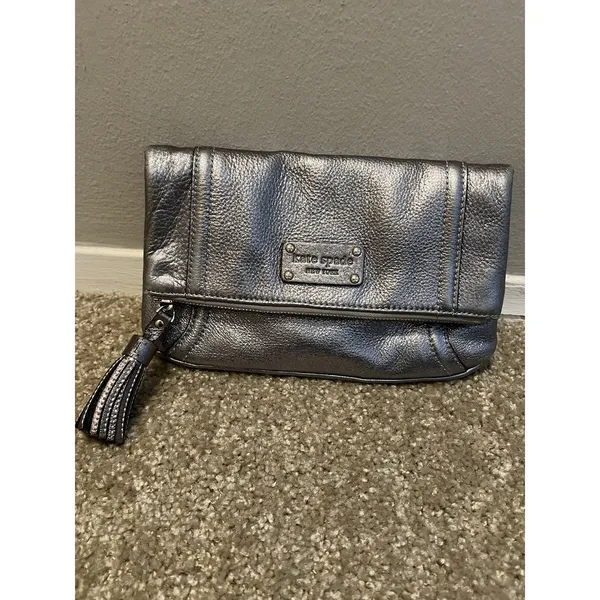 Kate Spade New York Metallic Leather Pewter Bag Shoulder Chain Strap/clutch Y2k - Image 11