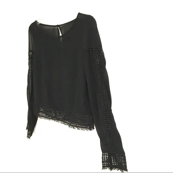 H&M black sheer lace long sleeve blouse S*‎ - Image 3