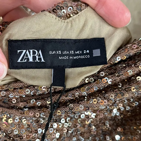 Zara Women's Copper Sequined Party Dress Open Draped Back Size XS. NEW! - Image 8