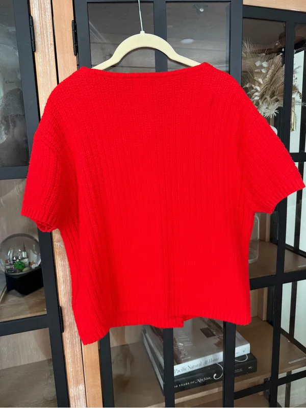 H&M sweater cardigan Structured Knit Short Sleeve gold buttons top pockets - Image 9