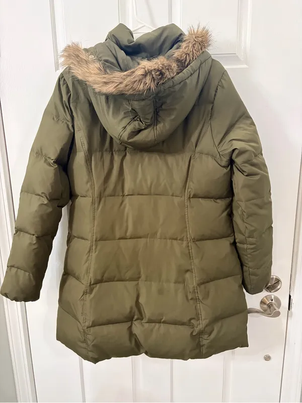Merona Olive Green Puffer Coat with Faux Fur Trim Hood - Image 5