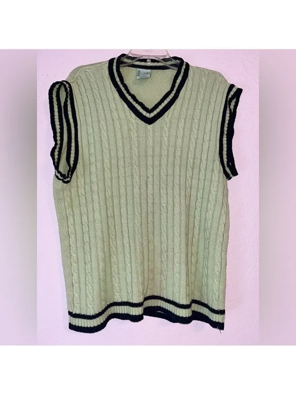 Vintage Pastel Green Cable Knit Sweater Vest Unisex Golf sweater preppy academic - Image 2