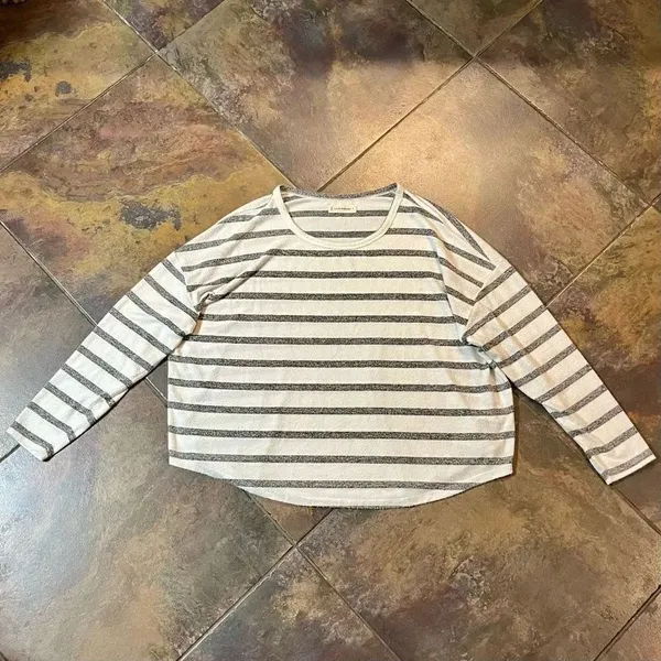 Lucky Brand Gray White Striped Crew Neck Long Sleeve XL - Image 3