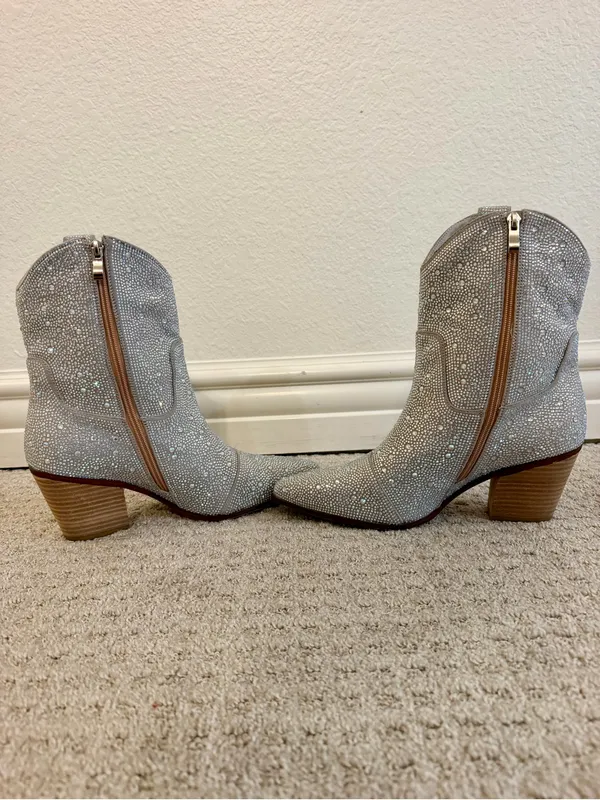 Ronilurn Silver Rhinestone Sparkly Western Cowboy Cowgirl Boots Size 9 Festival - Image 5
