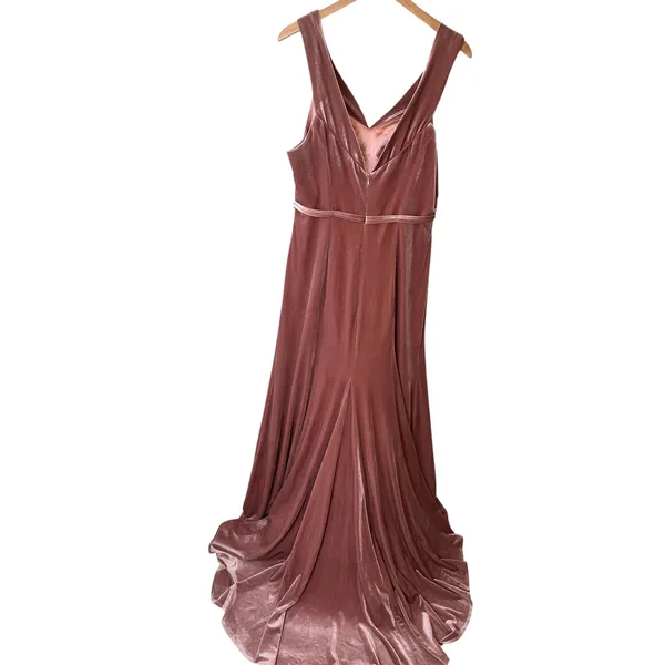 Cocomelody Dusty Rose Velvet Maxi Gown V-Neck‎ High Slit Formal Dress Mauve - Image 10