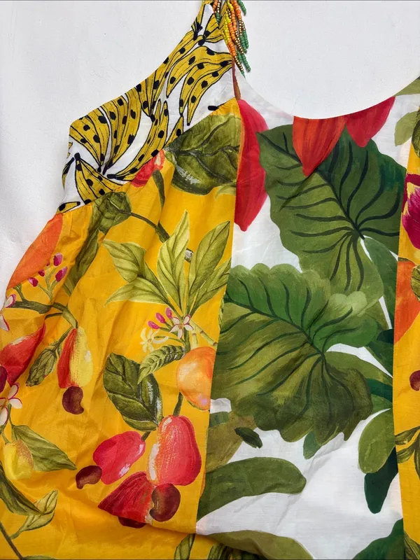 Farm Rio size medium mixed prints Tropical Yellow Floral Maxi Dress beaded - Image 4