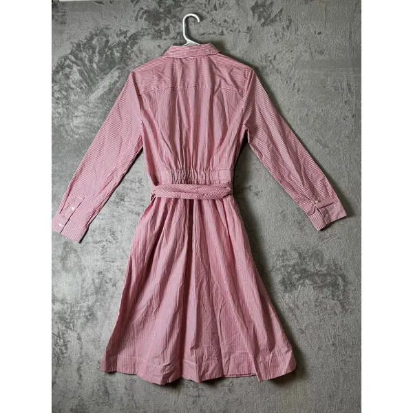 J.Crew Tie-Waist Shirtdress Red White Stripe Cotton Button Front Belted 8 New - Image 3