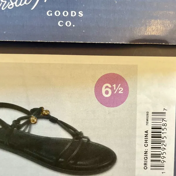 Universal Thread Black Strappy Flat Sandals Gold Bead Detail Ankle Strap 6.5‎ - Image 7