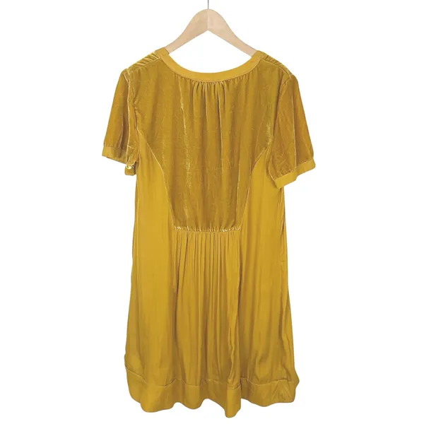 Anthropologie Maeve Ingrid Velvet Tunic Dress in Golden Yellow Size Medium - Image 3