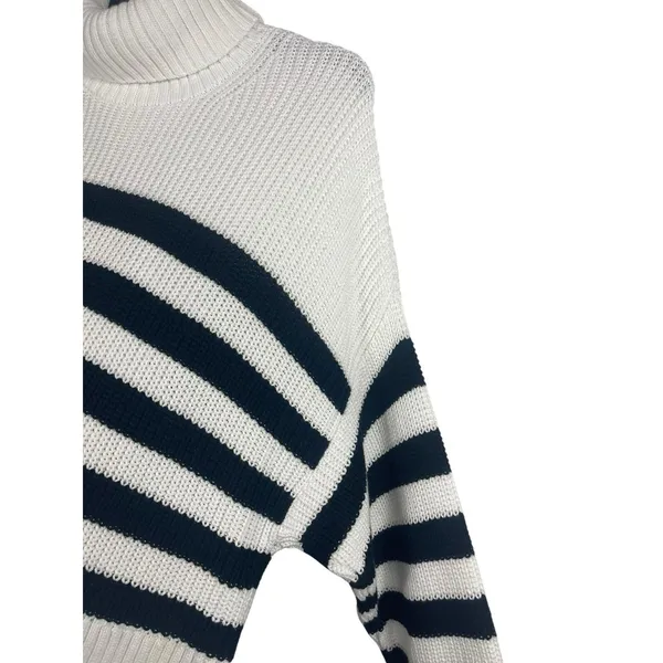 Quince Organic Cotton Striped Turtleneck Sweater Ivory Black Oversized XL - Image 6