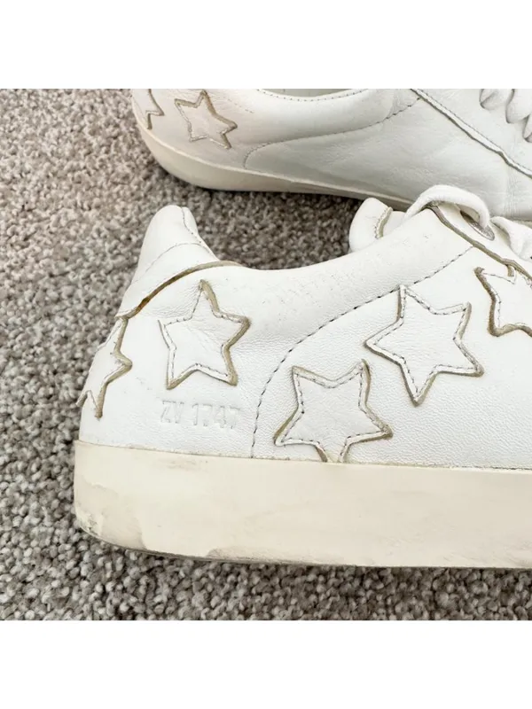 Zadig Voltaire Sneakers Size 7‎ EU 38 White Leather Distressed Star Alternative - Image 9