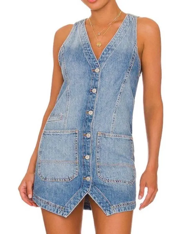 Free People We The Free Out Of Office Vest Dress in Busy Blue - Image 2