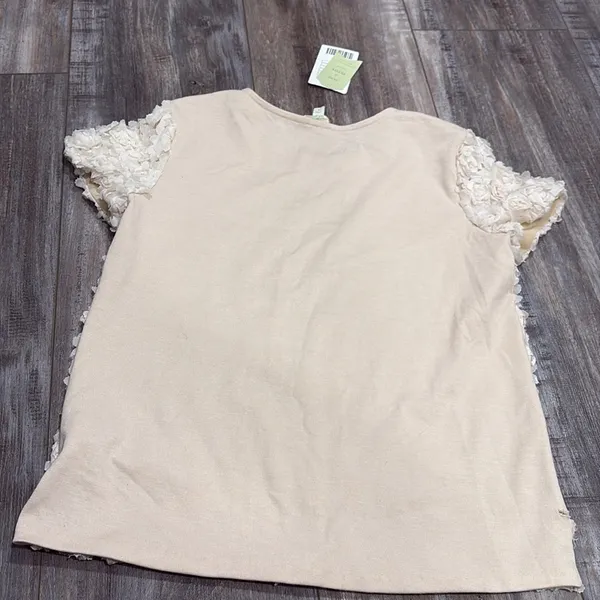 ANTHROPOLOGIE Textured Chiffon Rose Ivory Short Sleeve Top Small NEW - flawed - Image 4