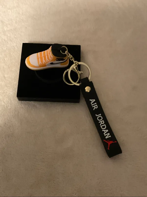 Jordan Yellow Sneaker Keyring with Black Branded Strap - Image 4