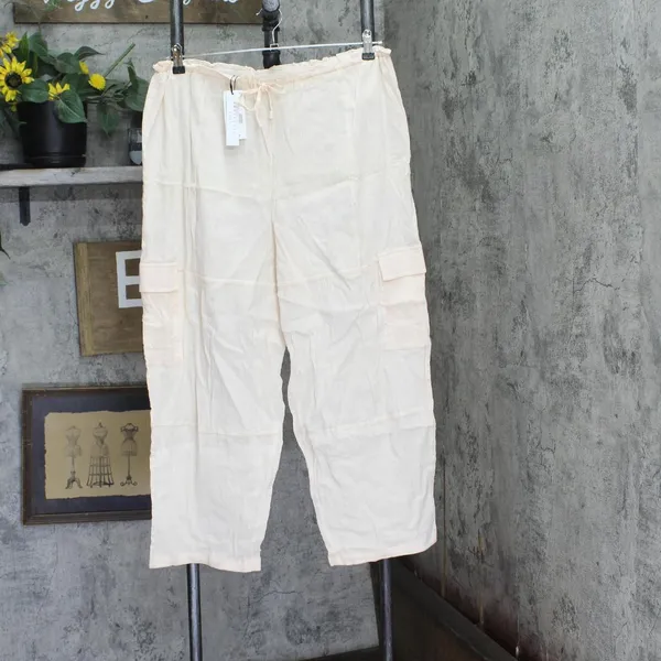 NWT Sanctuary Womens Barrel-Leg Cover-Up Cargo Pants SACC24849 White Sand Pink L - Image 2