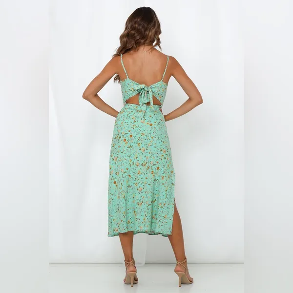 HELLO MOLLY Green Floral California Dreaming Midi Dress Sz. 4 - Image 2