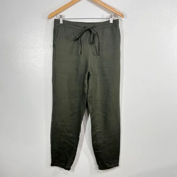 IXIMO Women's Medium Green 100% Linen Tapered Drawstring Pants Lagenlook Coastal - Image 3