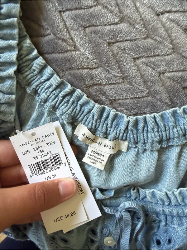 American Eagle Light Blue Embroidered Peasant Top - Women's - Image 5