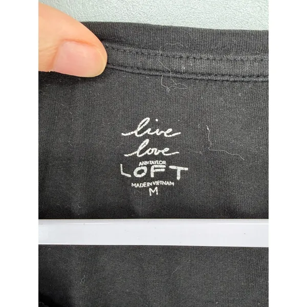 Ann Taylor LOFT Womens Long Sleeve Tee Black Scoop Neck Cotton Modal M - Image 4