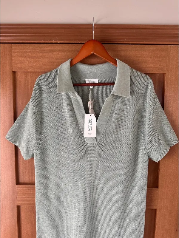 NWT Haven Well Within Organic Cotton Knit Johnny Collar Dress Sage Women’s Large - Image 3