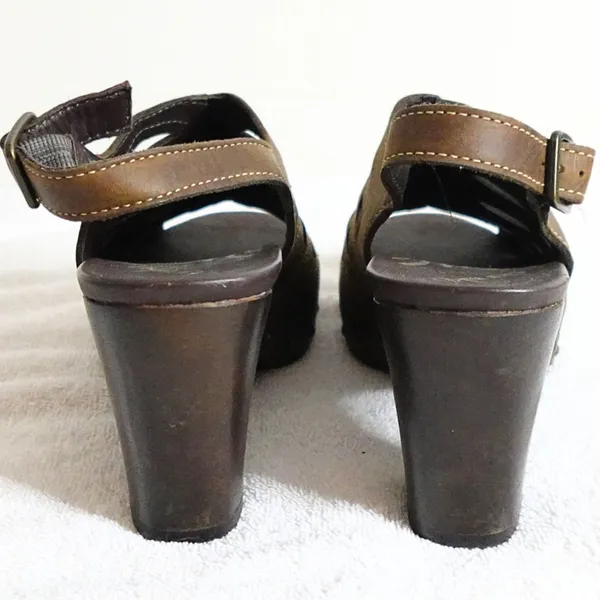 Dansko Rowena Brown Leather Embroidered Peep-Toe High Heel Clogs Size EU 40/US 9 - Image 4