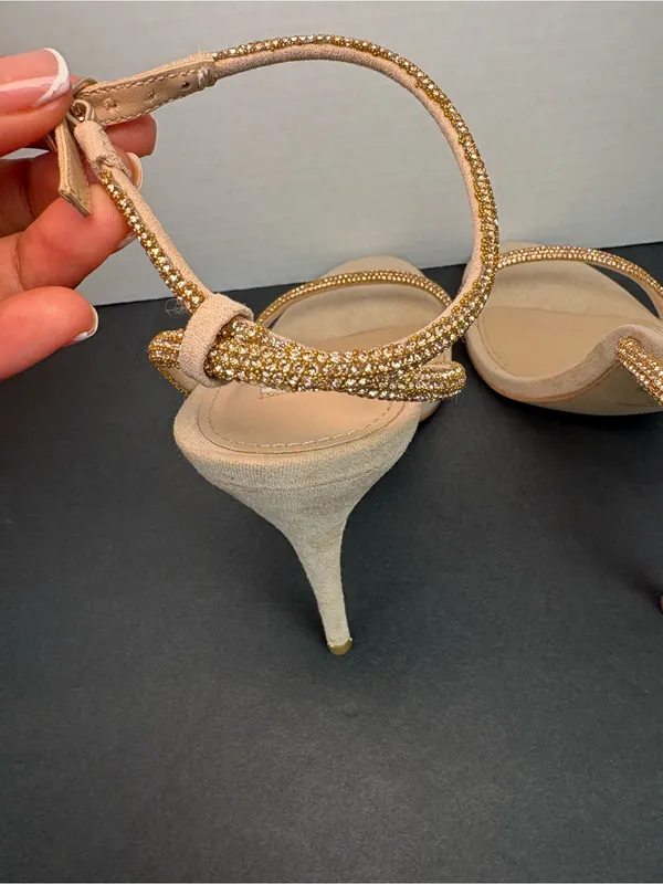 Steve Madden Nude Gold Embellished Ankle-Strap Heels - Image 7